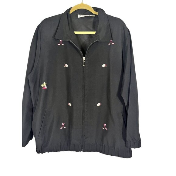 KT Golf Jackets & Blazers - Retro Golf Embroidery Jacket 1X Black Preppy Resort Old Money Classic Chic 80s